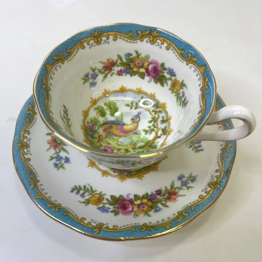 Royal Albert Chelsea Bird Coffee Set Pot 4 Demitasse Cups Saucers Bone China